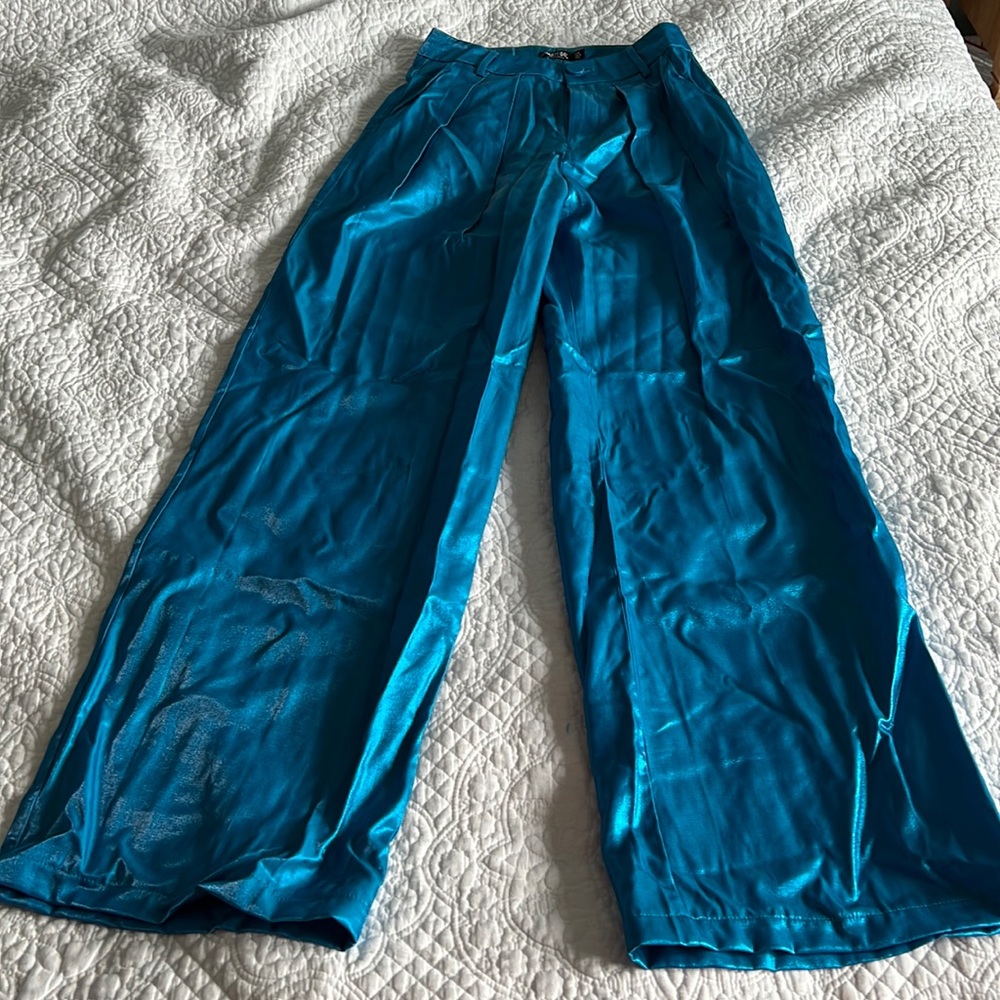 Nasty Gal Blue Satin Trousers
